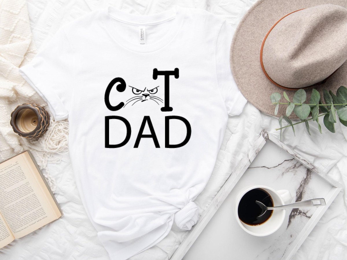 Lykke Cat lovers T-shirt Heren |Cat dad T-shirt | Cadeautje voor Hem | Verjaardag | Dieren Liefhebber Cadeau Shirt| Wit Katoen| Maat L